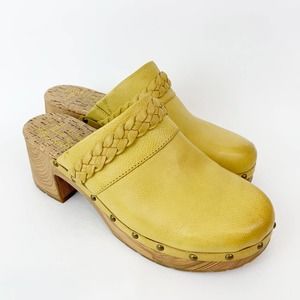 Kork-Ease Yellow Leather Clogs with Braided Detail